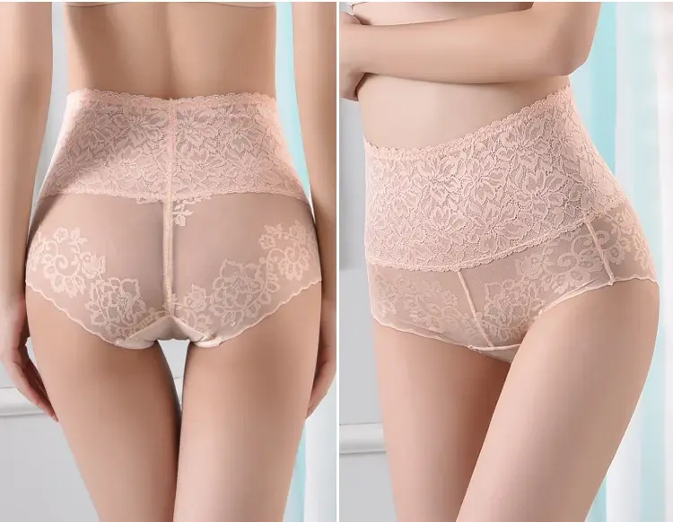 Thumbnail: Women’s Lace High Waist Panties Transparent Stretch Briefs