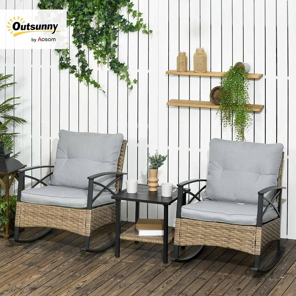 Thumbnail: 3-Piece Patio Rocking Chair Set with Cushions and Coffee Table – Light Gray