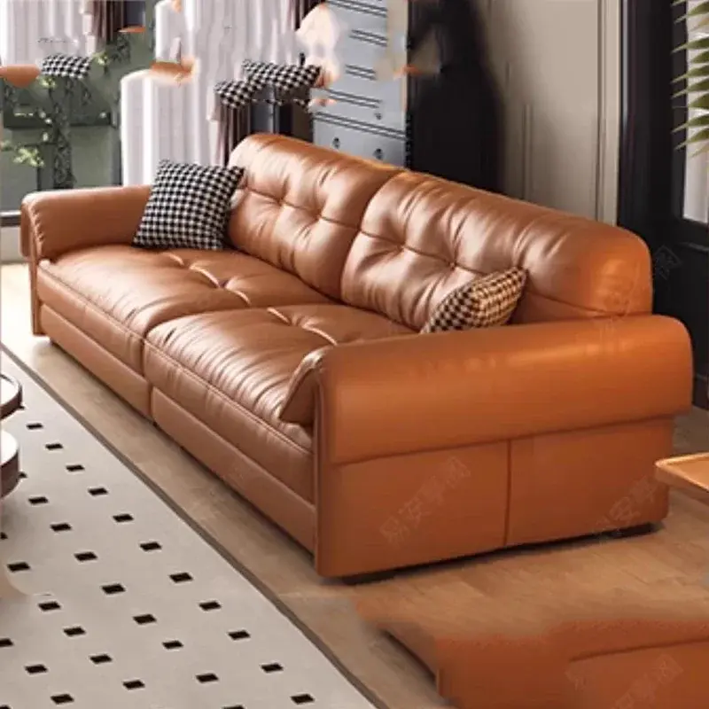 Thumbnail: Minimalist Brown Faux Leather Sleep Sofa Loveseat, Designer Lazy Couch
