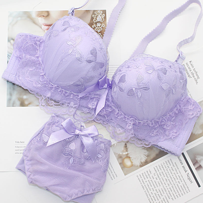 Thumbnail: Women’s Sexy Floral Push-Up Bra & Panty Lingerie Set with Bow