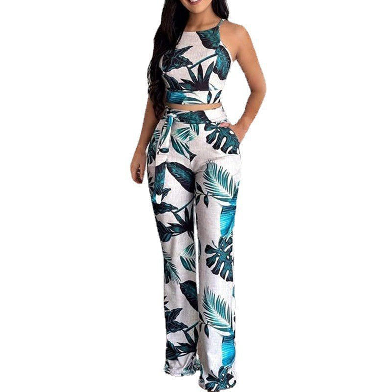 Thumbnail: Sleeveless Printed Two-Piece Set with High-Waist Pants – Casual Summer Outfit