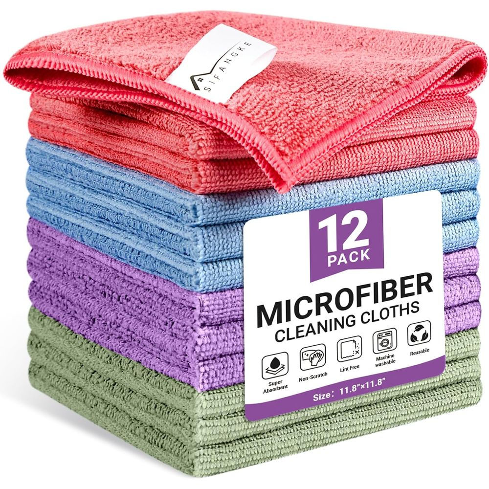 Microfiber Cleaning Cloths 12-Pack Assorted Colors Reusable Household Rags
