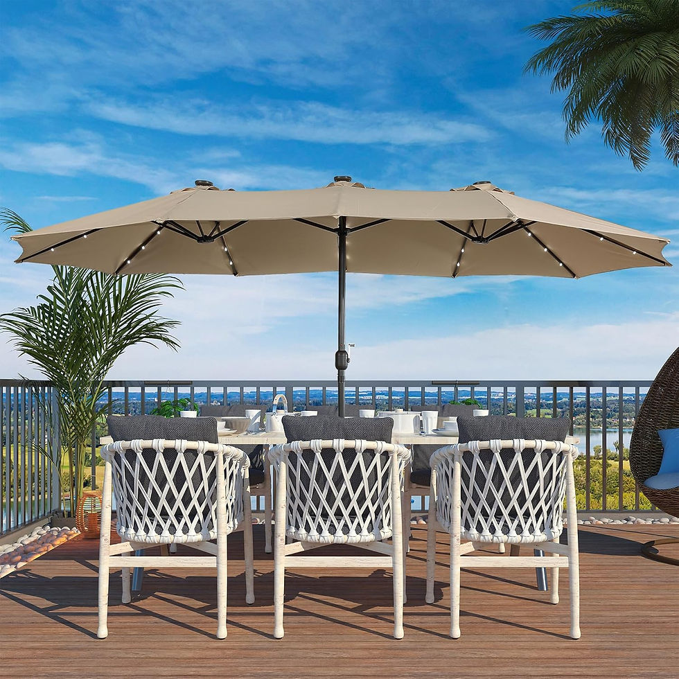 Thumbnail: HUANZHUANG 15FT Double-Sided Patio Umbrella with Base Included