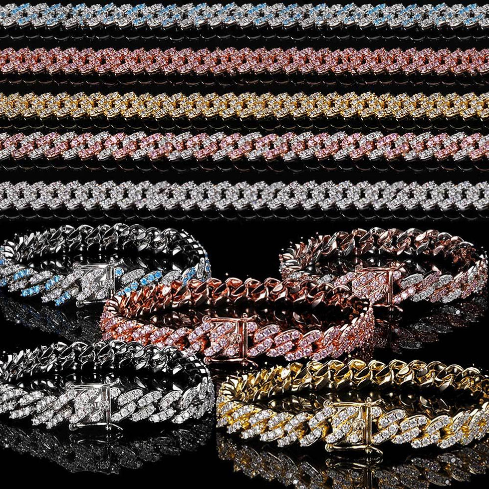 Thumbnail: Pink 18K Gold Plated Cuban Link Tennis Jewelry Set for Men