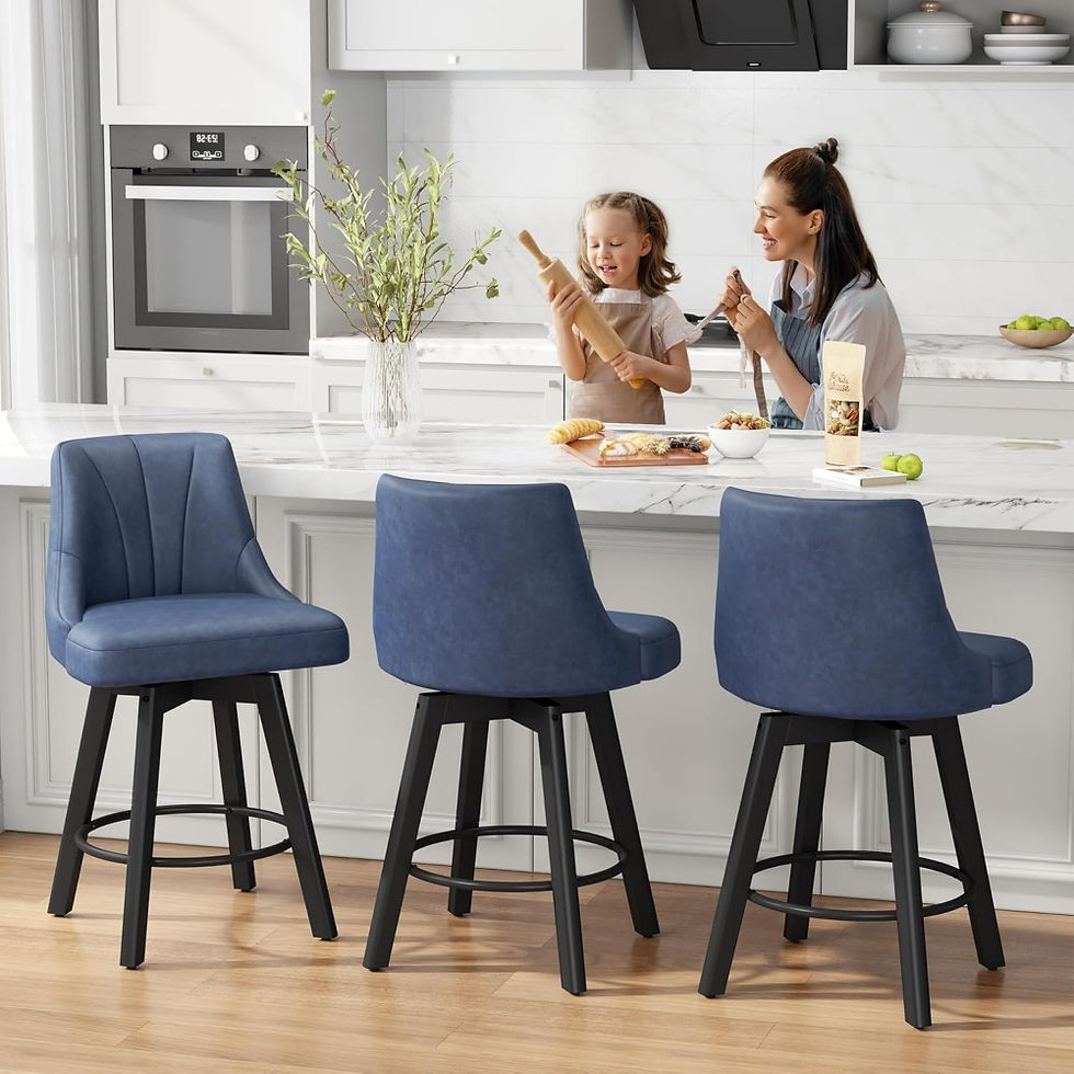 Thumbnail: Set of 4 Swivel Bar Stools –Counter Height with Leather Seats & Solid Wood Legs