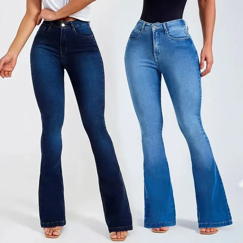 High Waisted Flared Denim Jeans for Women with Trendy Pop Style Look