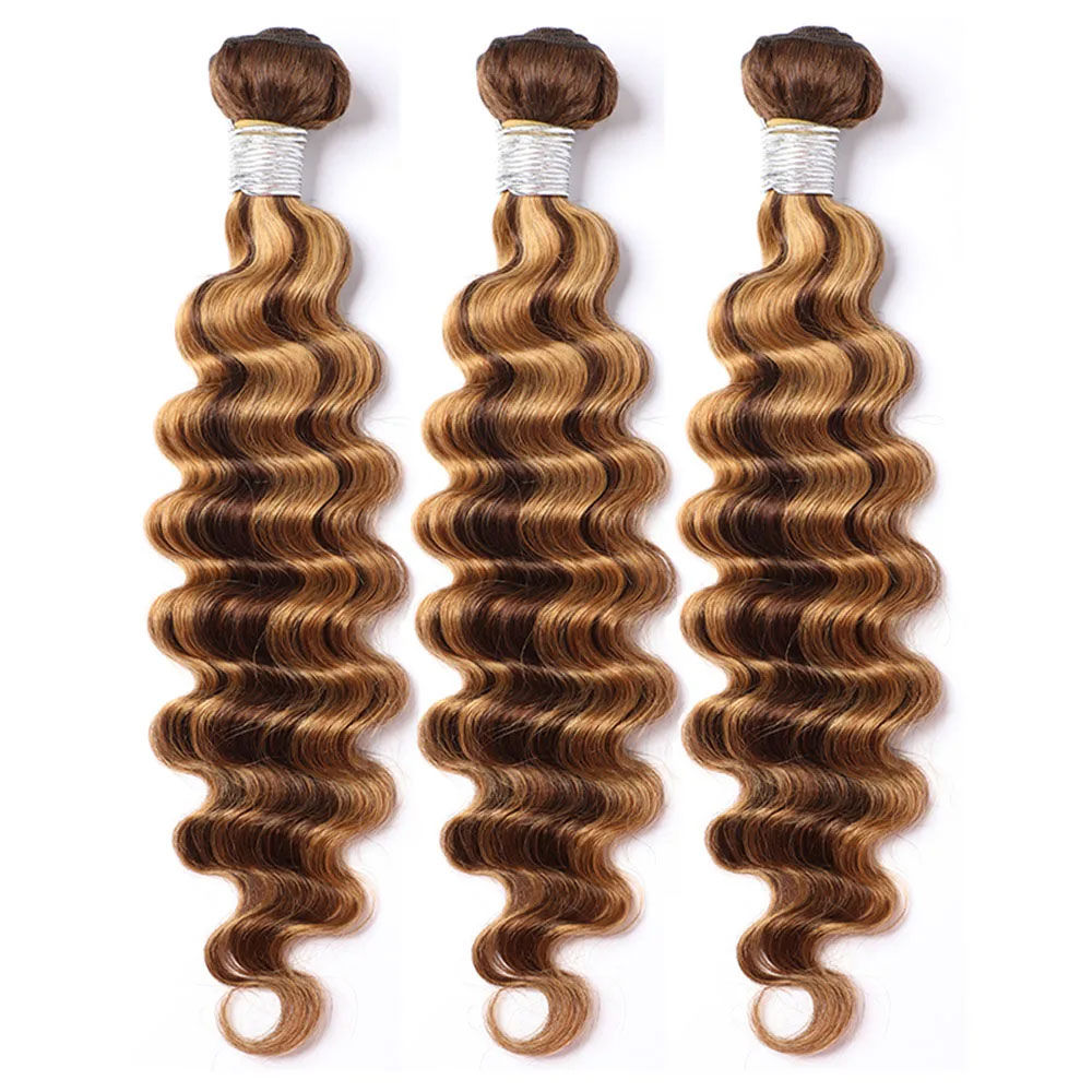 Highlight Loose Deep Wave Brazilian Human Hair Bundles –Ombre P4/27, 100% Virgin