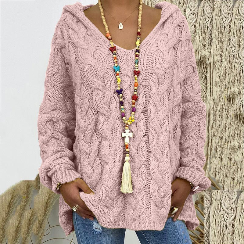 Thumbnail: Jocoo Jolee Women's Hooded Twist Knit Sweater – Thick V-Neck Pullover for Autumn