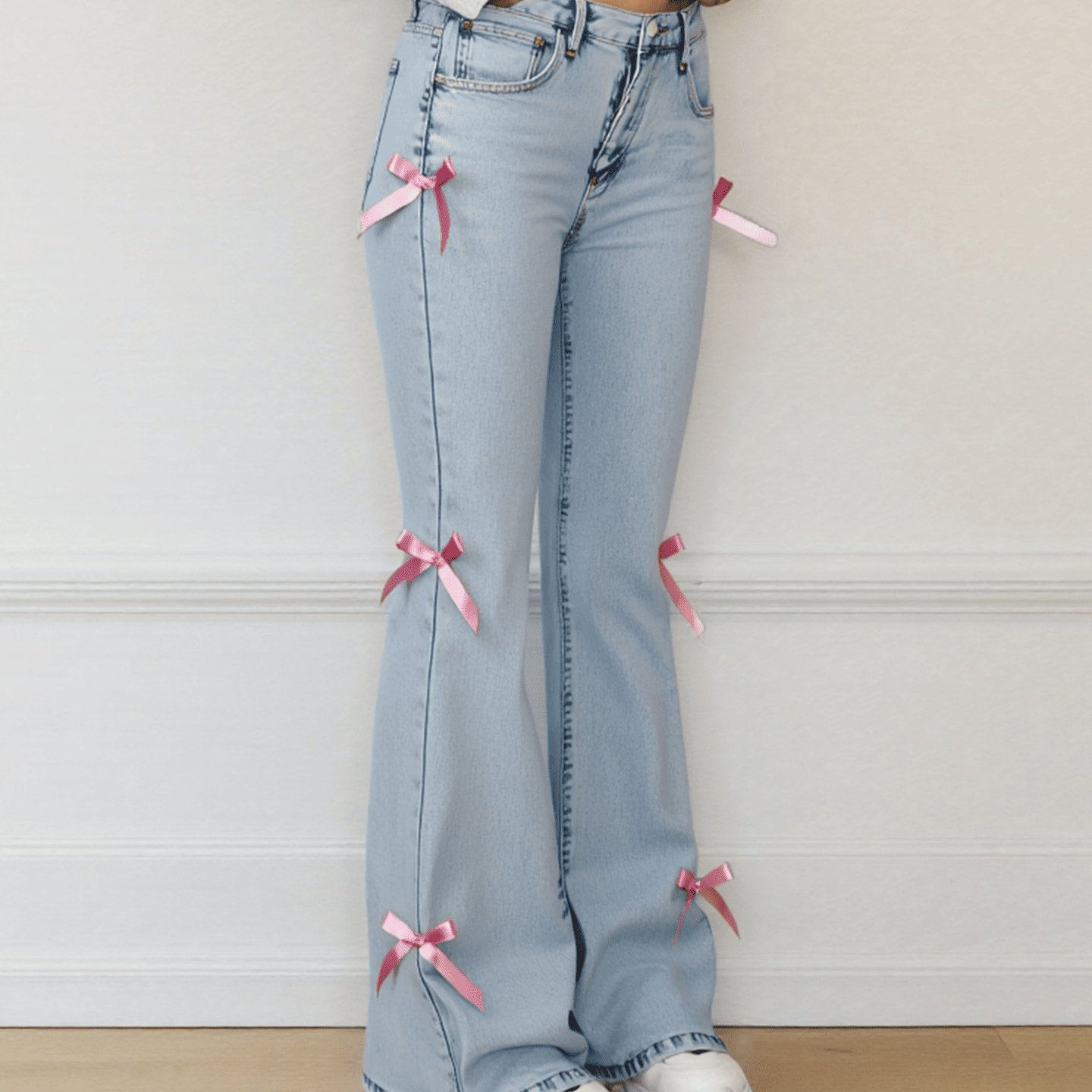 Y2K Retro Heart Patchwork Embroidered Straight-Leg Jeans in Faux Denim
