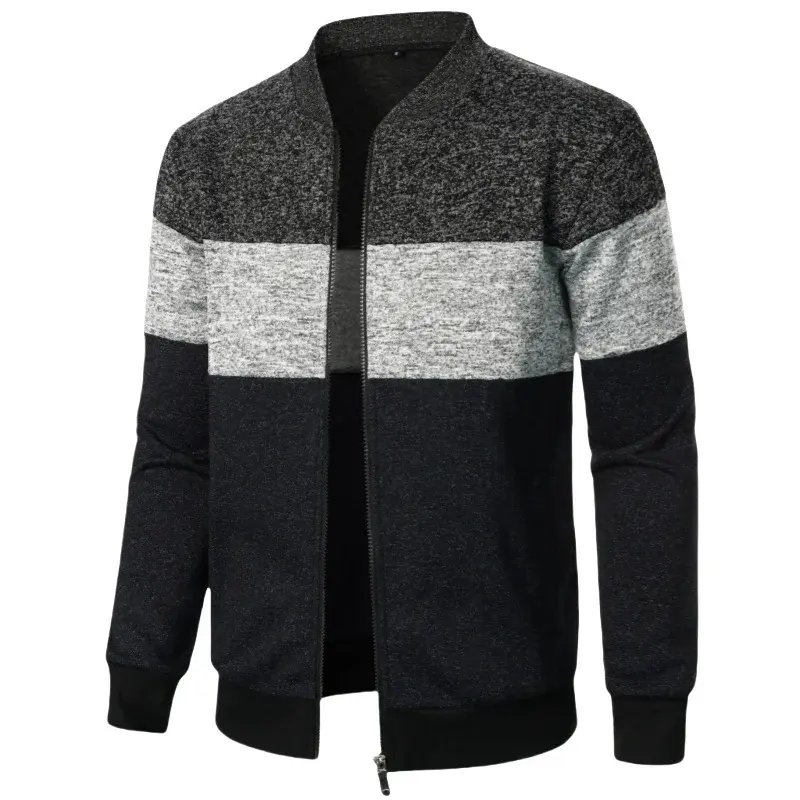 Thumbnail: Men's Patchwork Knit Zipper Cardigan Sweater Jacket for Casual Wear