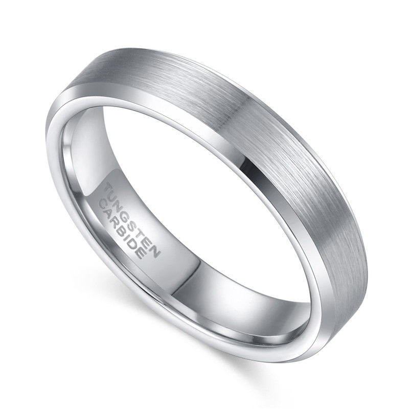 Thumbnail: TIGRADE Unisex Tungsten Carbide Wedding Band – Silver Brushed Finish, 4mm/6mm/8m