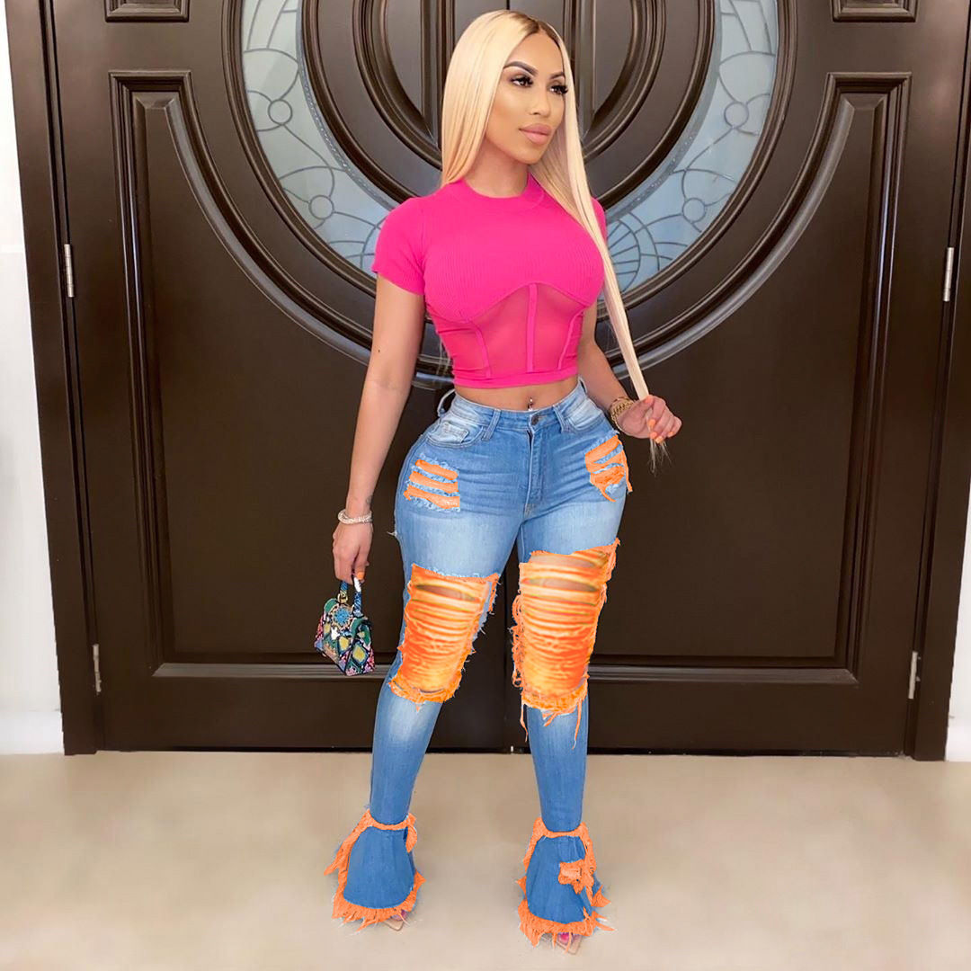 Women Plus Size Skinny Ripped Stretch Denim Jeans