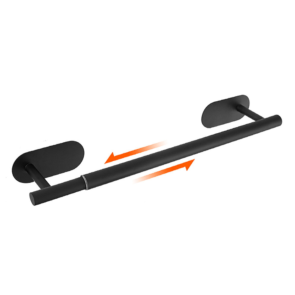 Thumbnail: Matte Black Retractable Towel Bar – 60cm Stainless Steel, Wall-Mounted
