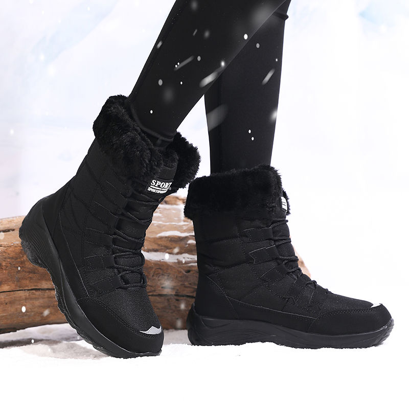 Thumbnail: Womens Slip On Mid Calf Winter Boots with Plush Lining and Comfortable Fit