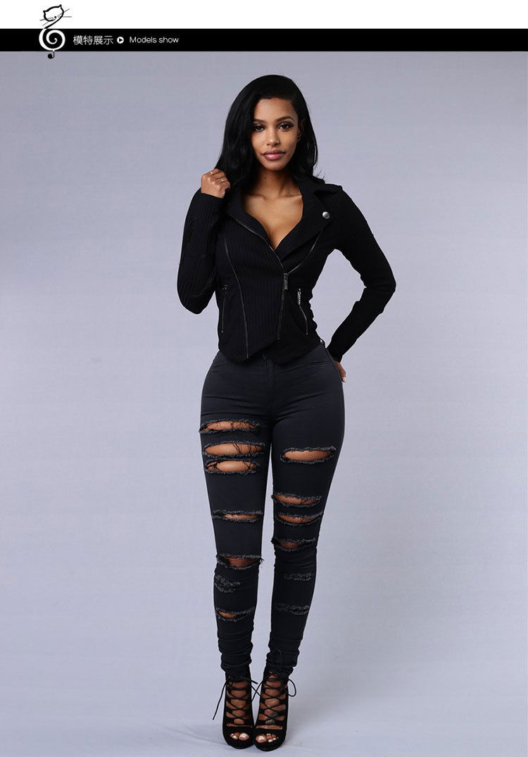 Thumbnail: Women's Plus Size Ripped Skinny Jeans – Extra Long, High Waist, Stretch Denim