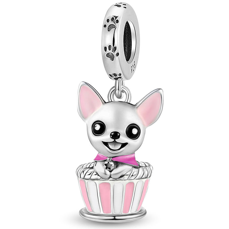 Thumbnail: Sterling Silver Purple Love Heart Flower Safety Chain Charm Bead for Bracelet