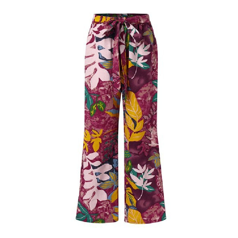 Thumbnail: Floral Print Wide-Leg Drawstring Trousers for Casual Spring and Summer Wear