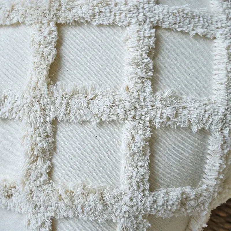 Thumbnail: Nordic Leaf Tufted Pillow Cover – Embroidered Tassel Couch Decor