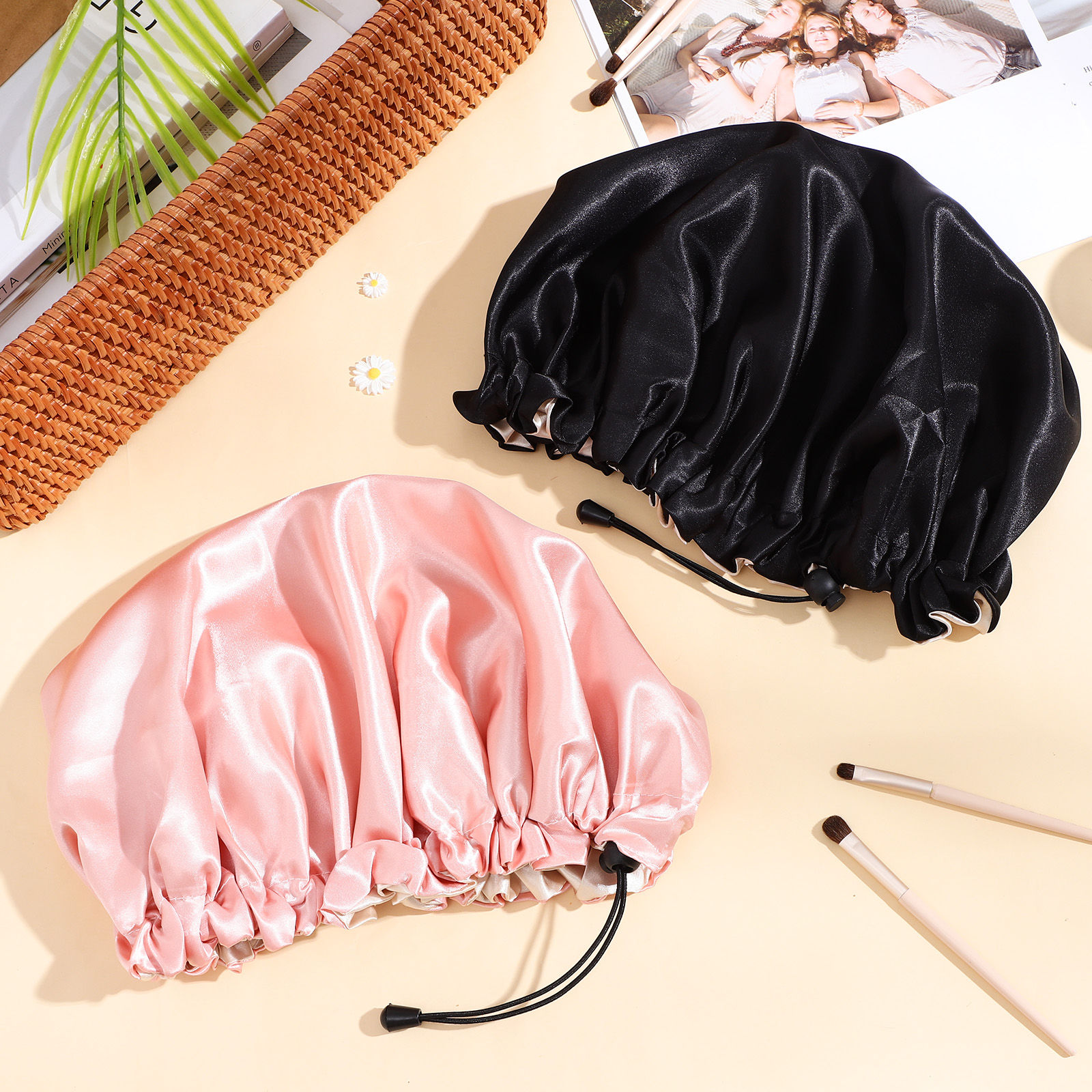 4pcs Lightweight Satin Sleep Caps – Adjustable Silk Hair Wraps