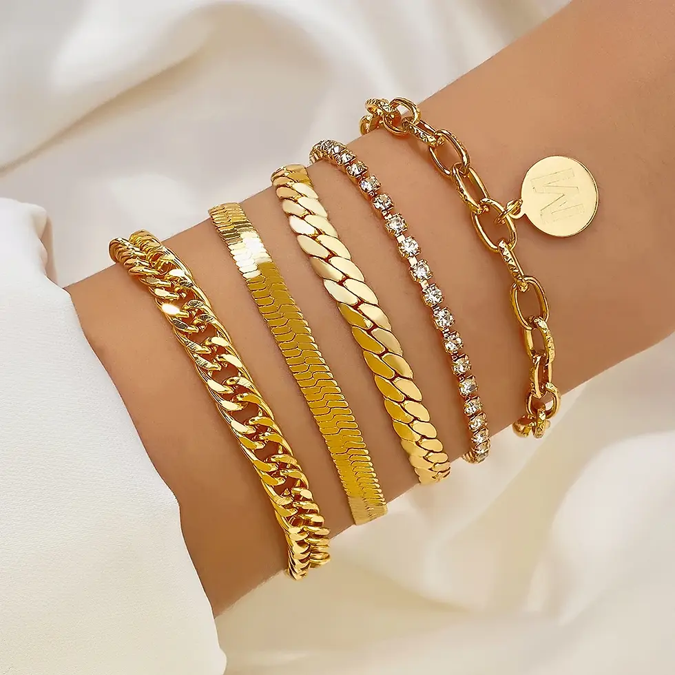 Thumbnail: Vintage Gold-Plated Diamond Bracelet Set – Adjustable Bangles for Women