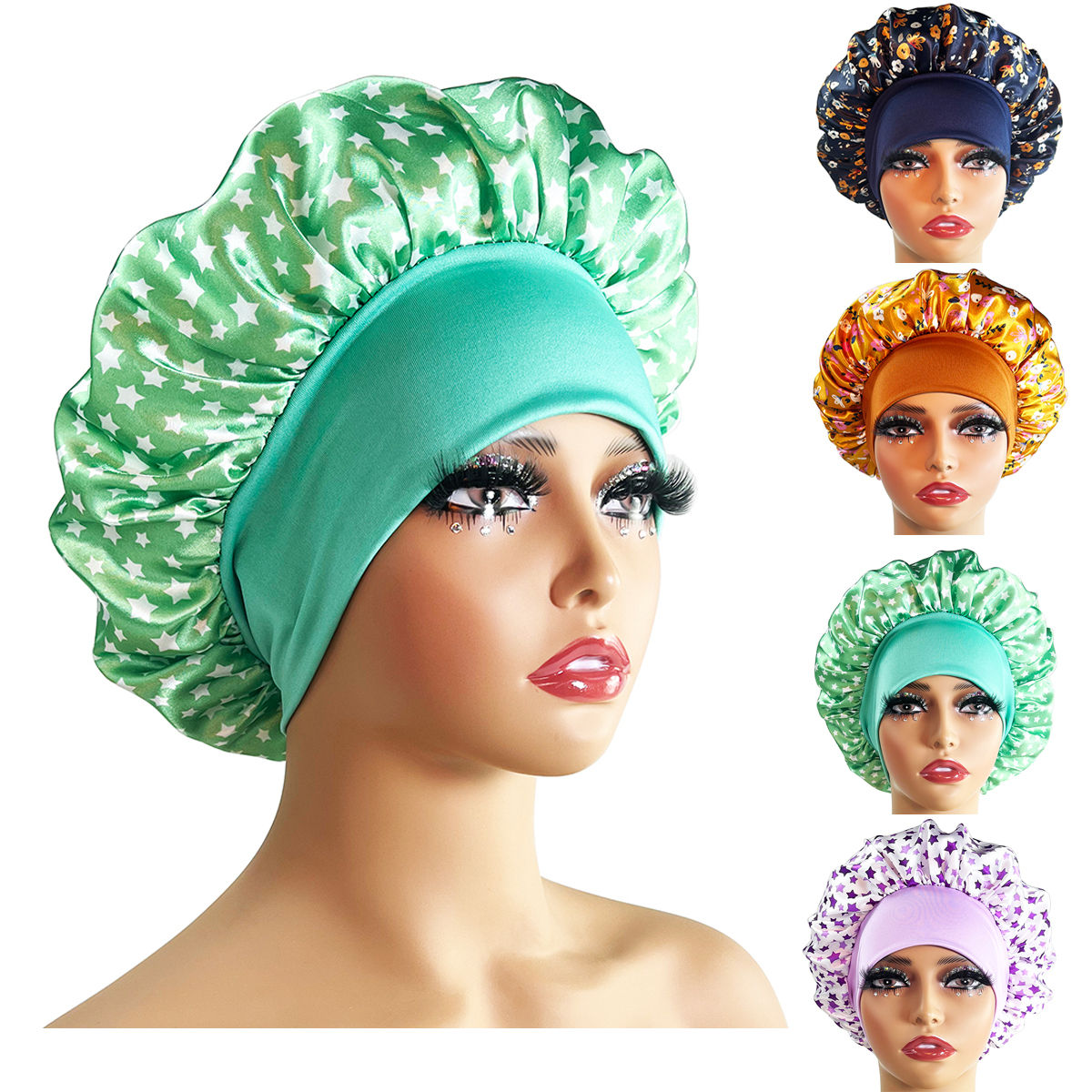 Fashion Hair Caps for Sleeping Women Wide Brim Headwear Bath Cover Hat
