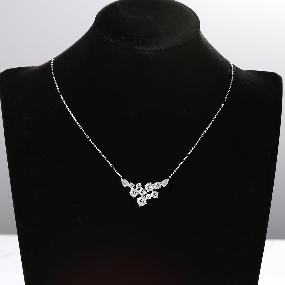4.8cttw Moissanite Pendant Necklace for Women Round and Pear Cut Silver