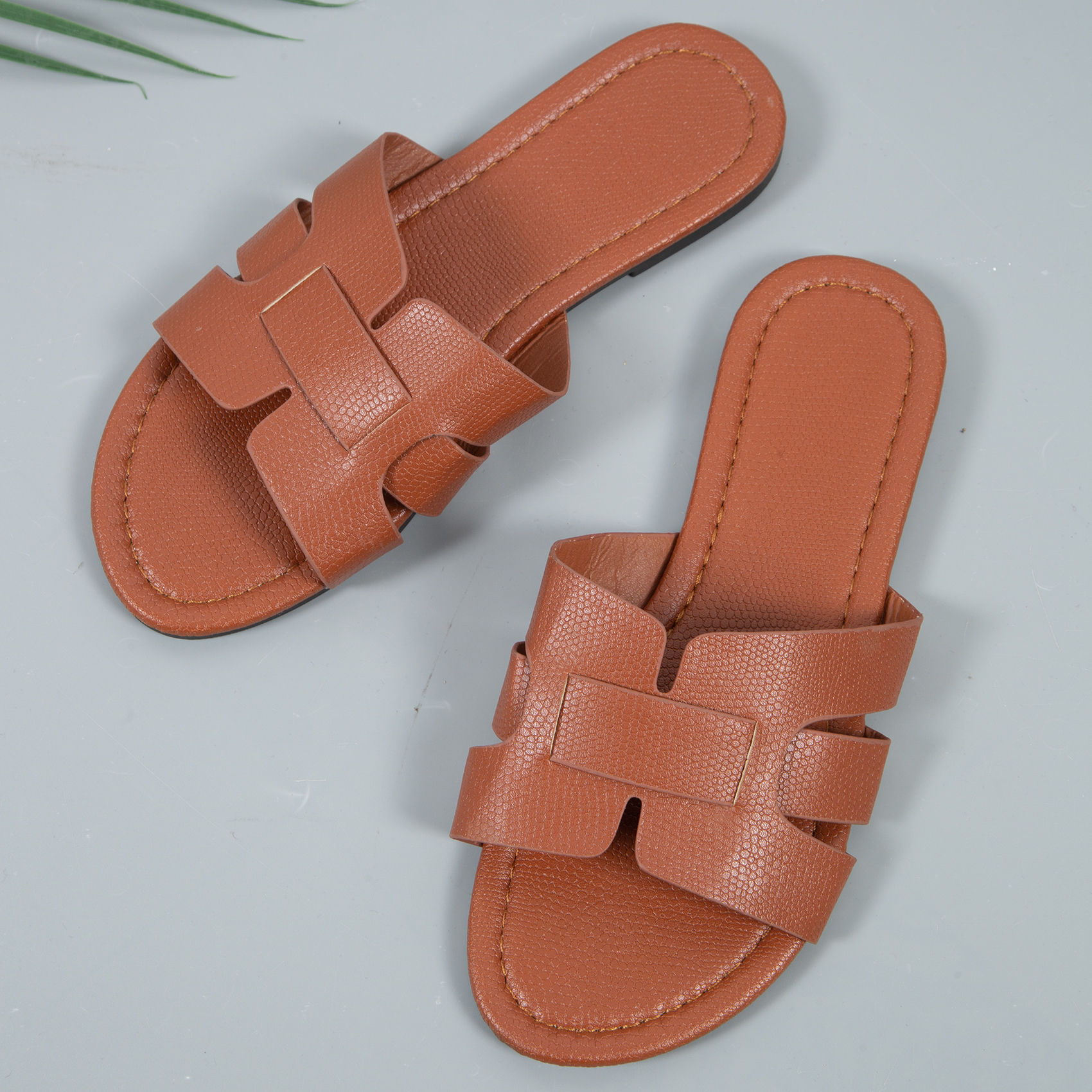 Women Flat Sandals Open Heel Rose Gold Comfortable Casual Beach Slip On Shoes