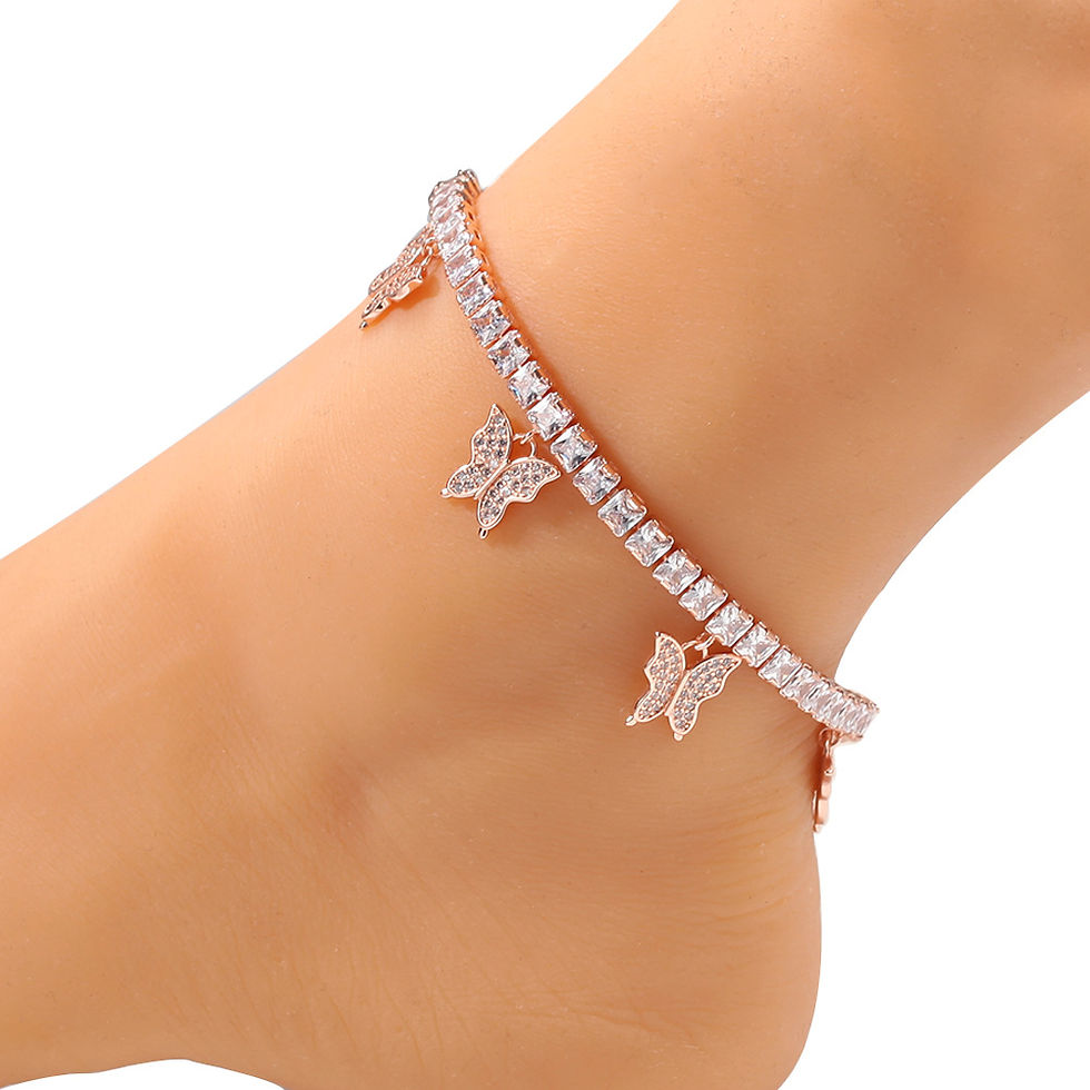 Thumbnail: Iced Out Zircon Tennis Chain Butterfly Bracelet Anklet