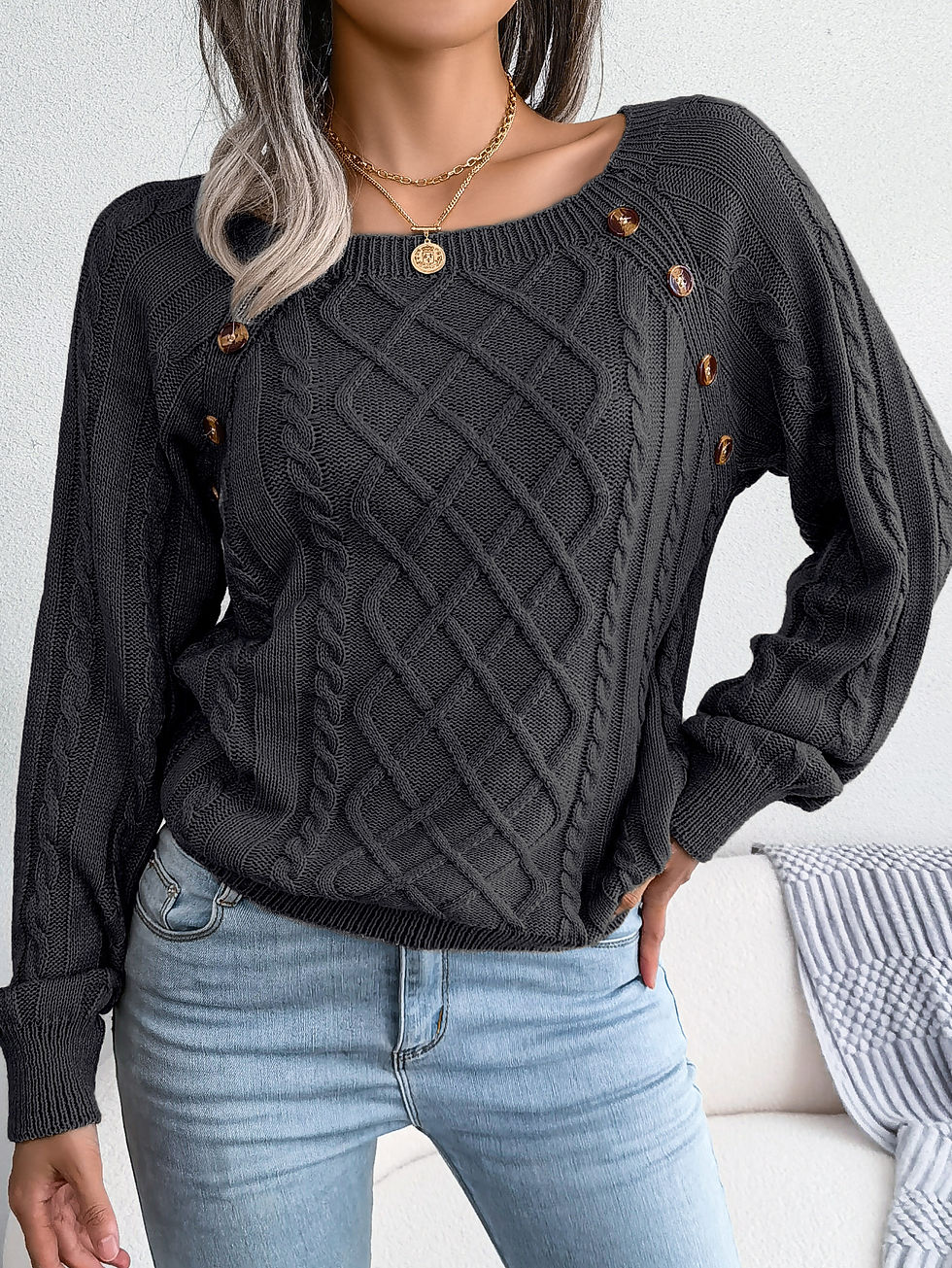 Thumbnail: Women's Casual Square Collar Knit Pullover Sweater – Button Detail, Long Sleeve