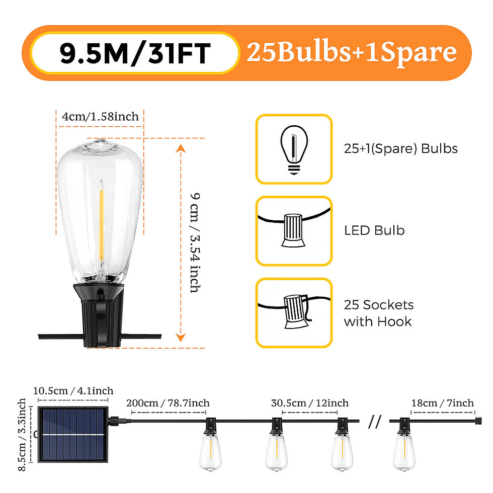 Thumbnail: 12M Solar String Lights Outdoor with Remote, ST38 Patio LED Lamp