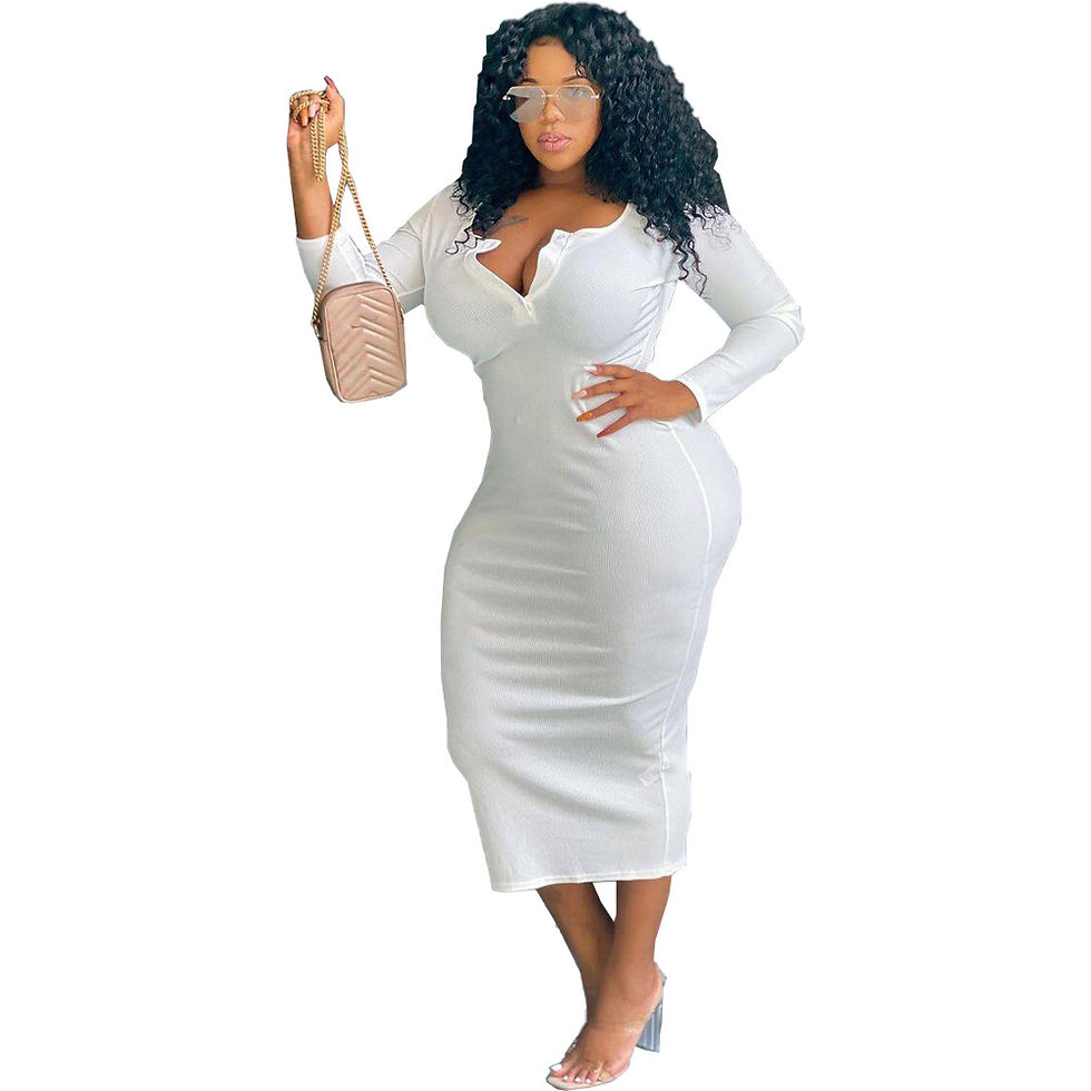 Thumbnail: Autumn Winter Sexy Solid Color V-Neck Long Sleeve Plus Size Women's Dress