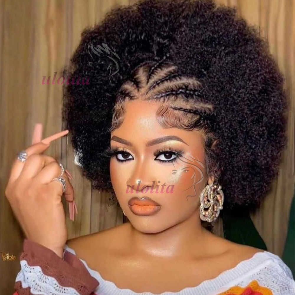 Afro Kinky Curly Bob Wig – 13x4 Lace Frontal, 8 Inch, 250 Density, Black