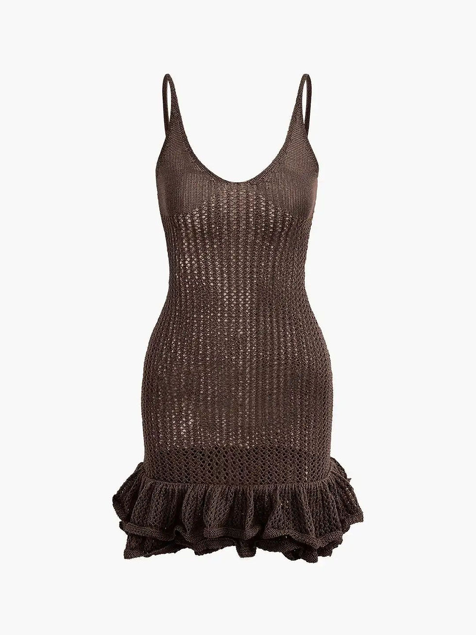 Thumbnail: Open Knit Ruffle Hem Cami Mini Dress