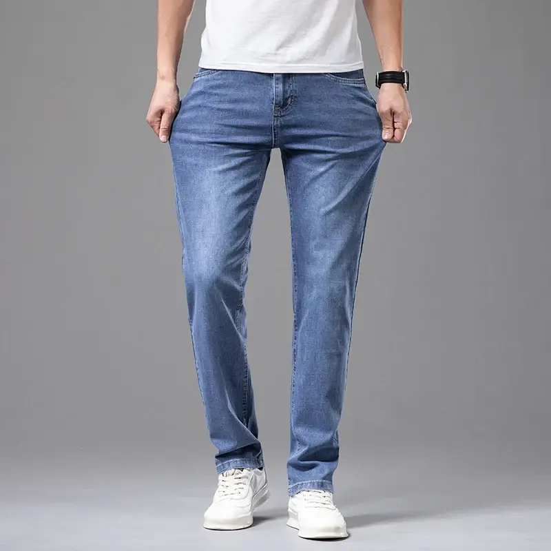 Thumbnail: Men’s Elastic Cotton Straight Fit Gray Jeans Casual Business Wear