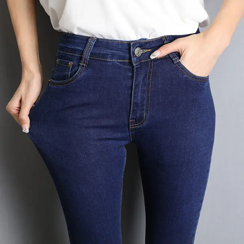 Thumbnail: Stretch Mom Jeans Washed Skinny Pencil Denim Pants Women Blue Grey Black