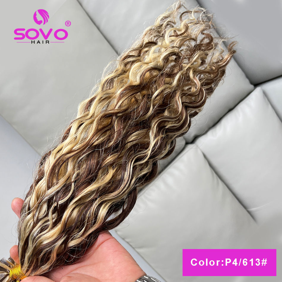 Thumbnail: SOVO Curly Micro Loop Hair Extensions – Water Wave Remy Human Hair
