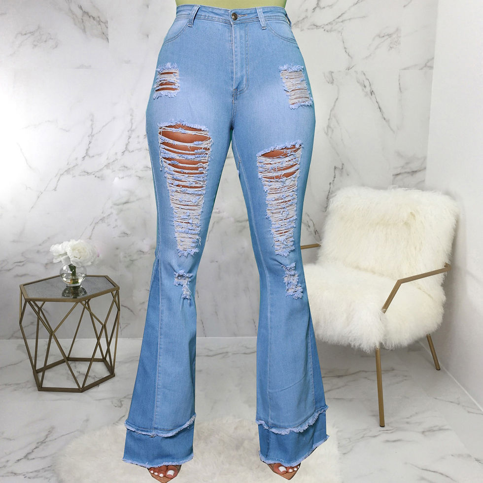 Thumbnail: Women’s High Waist Wide Leg Ripped Jeans – Vintage Distressed Denim