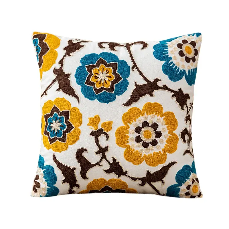Thumbnail: High Quality Embroidered Cotton Pillow Cover with Elegant Floral Design for Home