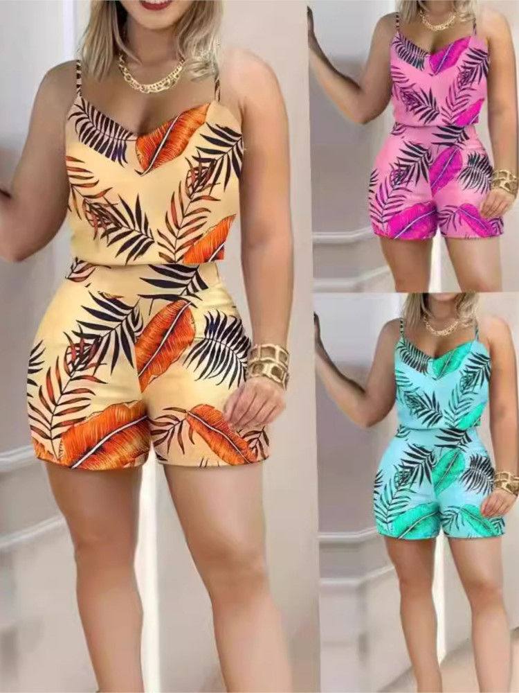 Thumbnail: Womens Summer Two Piece Sleeveless Crop Top and Shorts Casual Set