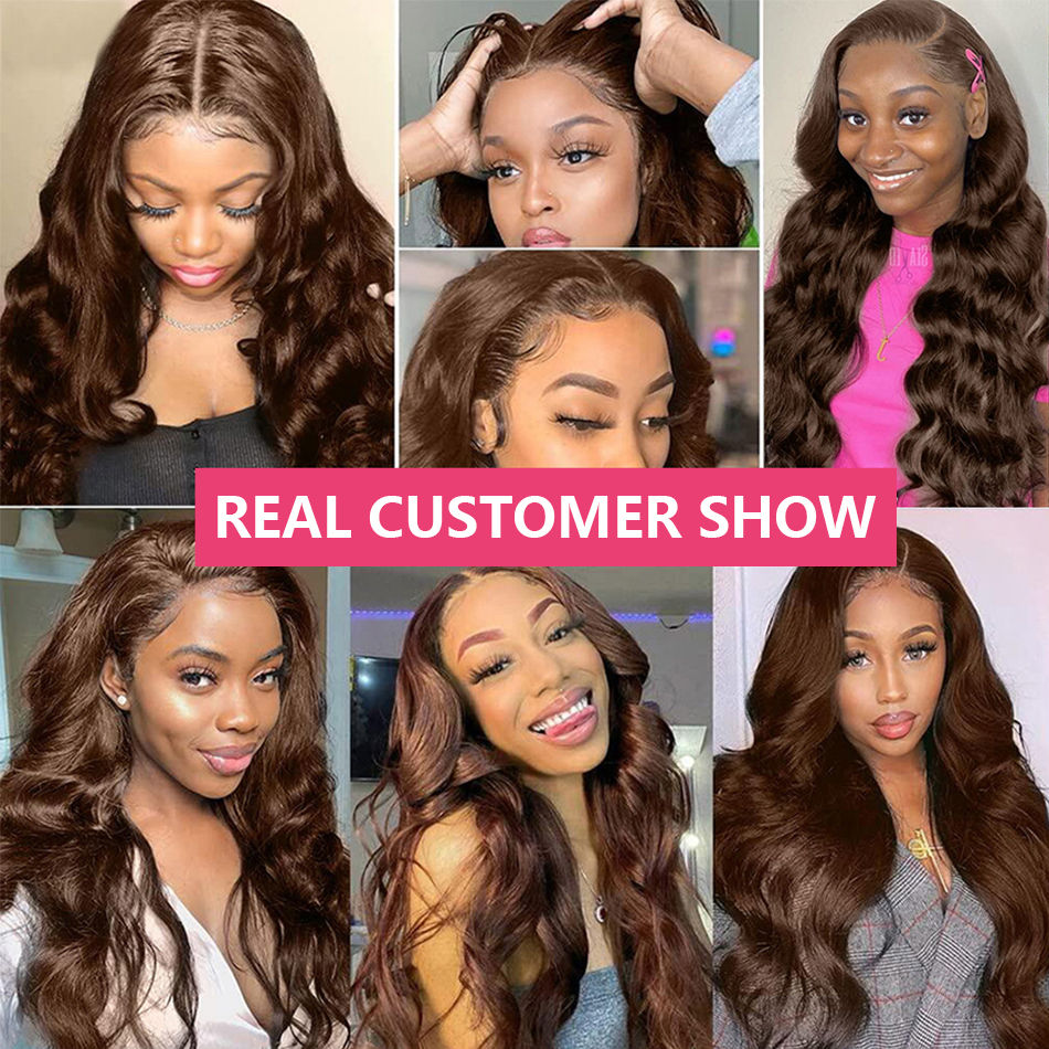 Thumbnail: Chocolate Brown Body Wave 13x4/13x6 HD Lace Front Wig Human Hair