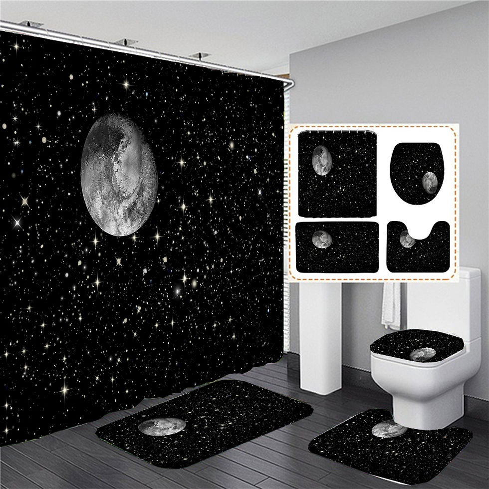 Thumbnail: Moonlight Sea Starry Sky Shower Curtain Set – Bath Rug & Mats