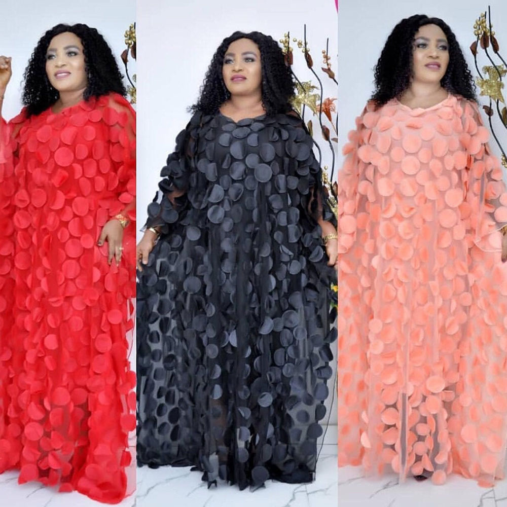 Women’s African-Inspired Plus Size O-Neck Batwing Sleeve Solid Color Long Dress