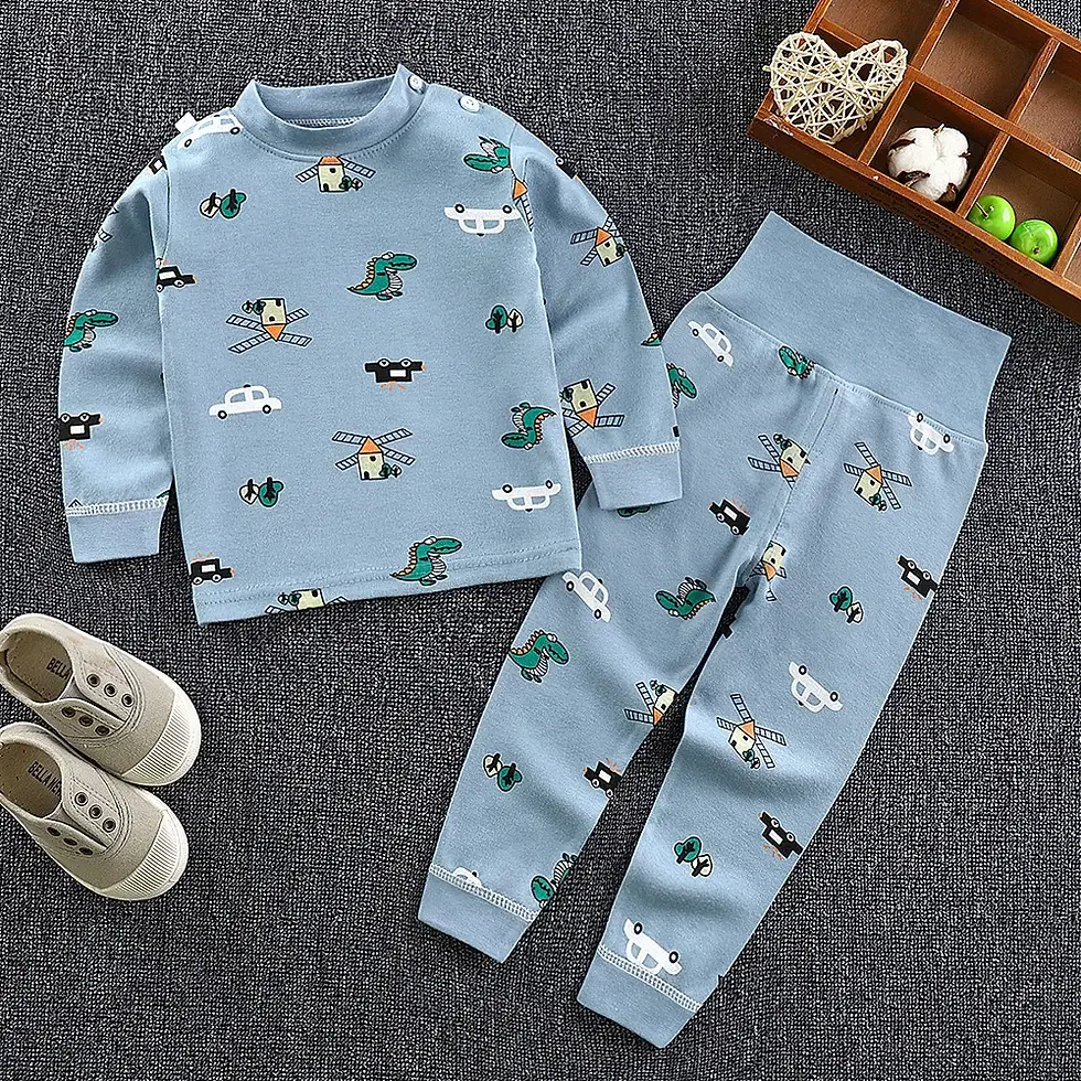 Thumbnail: Kids Boys Pajama Set – Cotton Long Johns, Cartoon Print, Spring/Autumn Wear