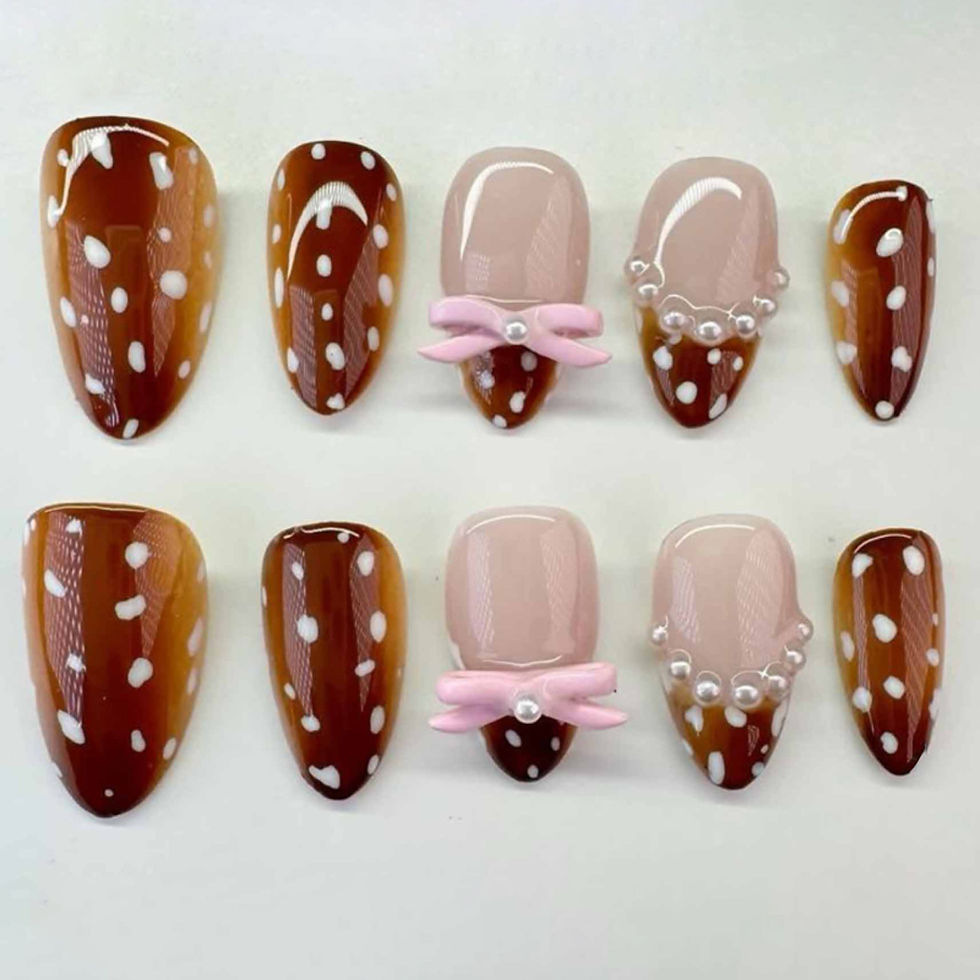 Thumbnail: Pink French Press On Nails Set with 3D Bowknot 24Pcs Short Square Full Cover Tip