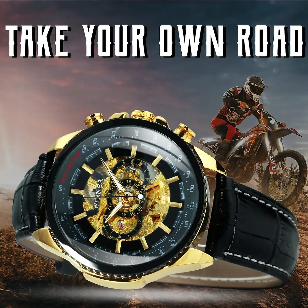 Thumbnail: Skeleton Automatic Mechanical Men Wrist Watch Leather Strap Silver Gold