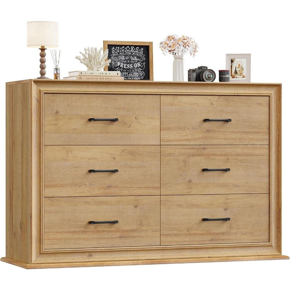 6-Drawer Oak Dresser with Modern Rustic Design and Versatile Storage