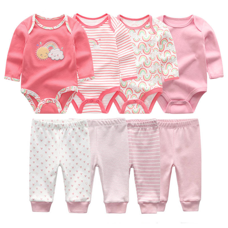Thumbnail: 8 Pcs/Lot Cotton Bodysuits + Pants Set for Baby Boys & Girls