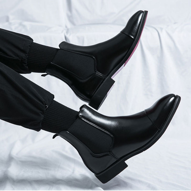 Thumbnail: Mens Pointed Toe High Top Leather Boots Red Sole English Style Casual