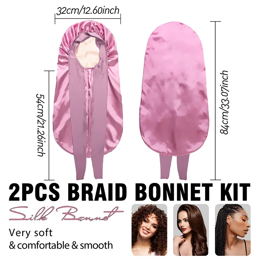 Thumbnail: Extra Large Long Silk Hair Bonnet with Elastic Satin Band