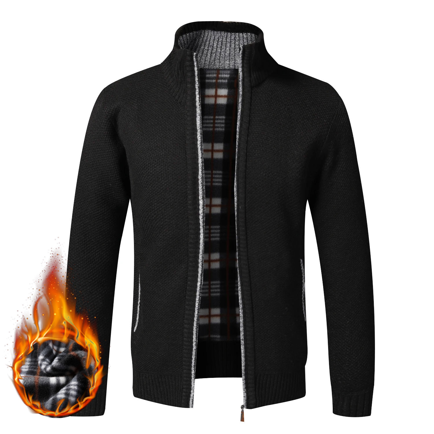 Men’s Fleece Knit Zipper Cardigan – Smart Casual Jacket for Autumn & Winter